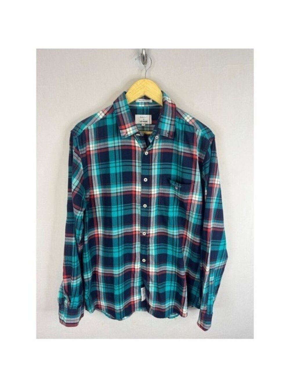 Gant x Le Mans Tech Prep Oxford Plaid Shirt Mens XL Teal Navy Red Button Down